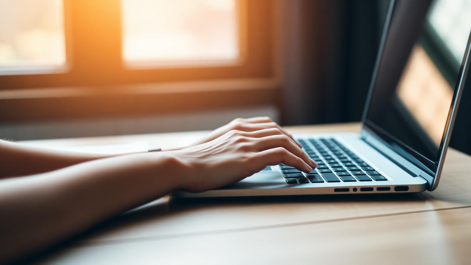 Hands typing on a laptop